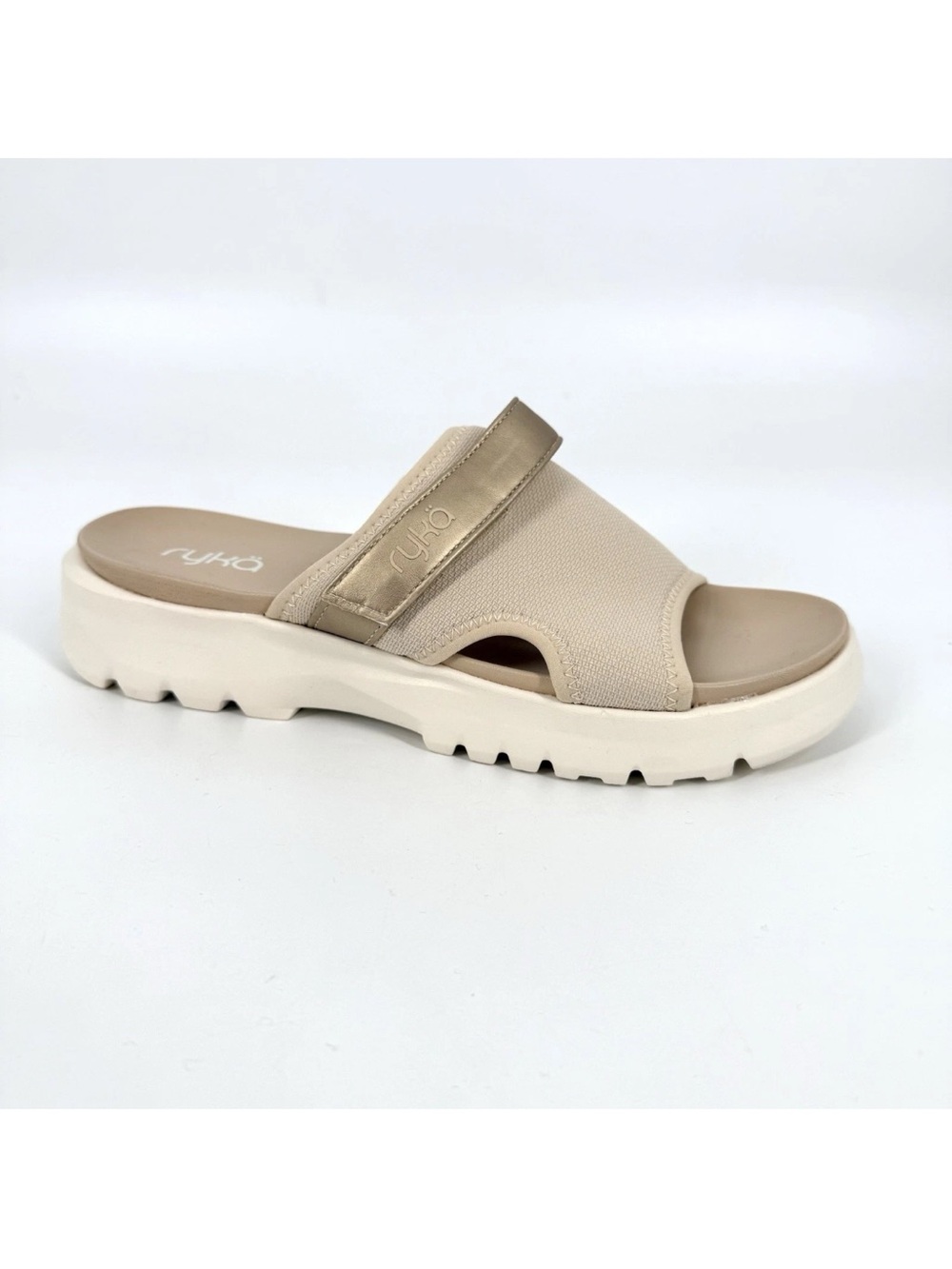 Ryka Brilliant Slide Sandals Womens Size 9.5W Beige Adjustable Strap Comfort